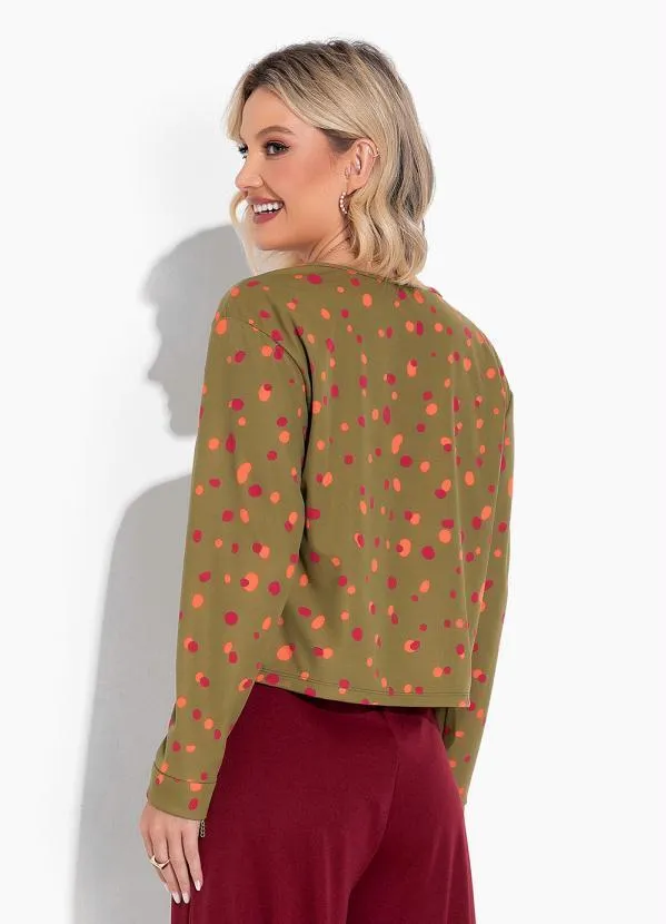 Moda Pop - Casaco Poá Verde com Mangas Longas 2