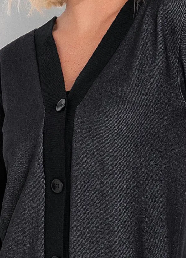 Moda Pop - Casaco Preto com Boões Funcionais 3