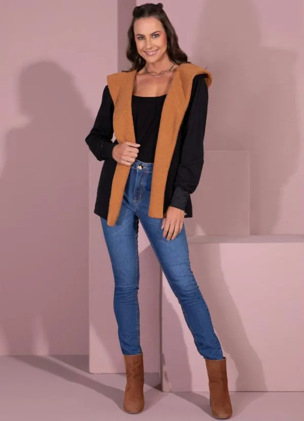 Quintess - Casaco Preto e Caramelo com Pelinho 3