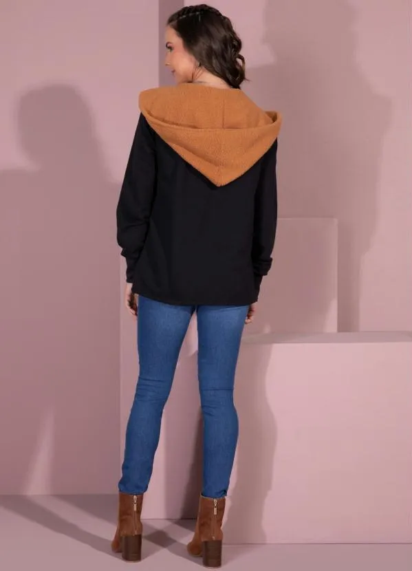 Quintess - Casaco Preto e Caramelo com Pelinho 4