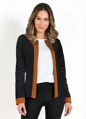Moda Pop - Casaco Preto e Caramelo com Zíper - MODA POP