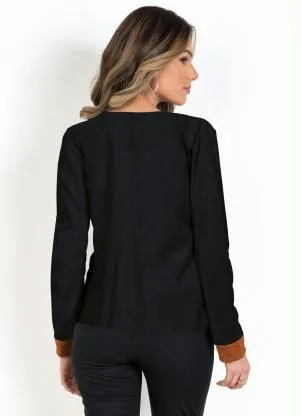 Moda Pop - Casaco Preto e Caramelo com Zíper - MODA POP