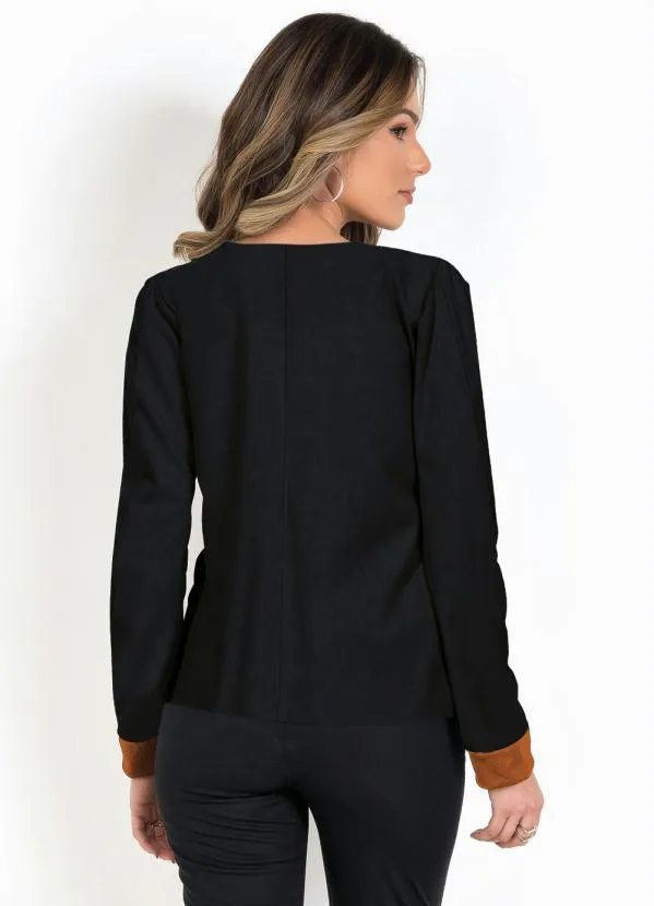 Moda Pop - Casaco Preto e Caramelo com Zíper 2