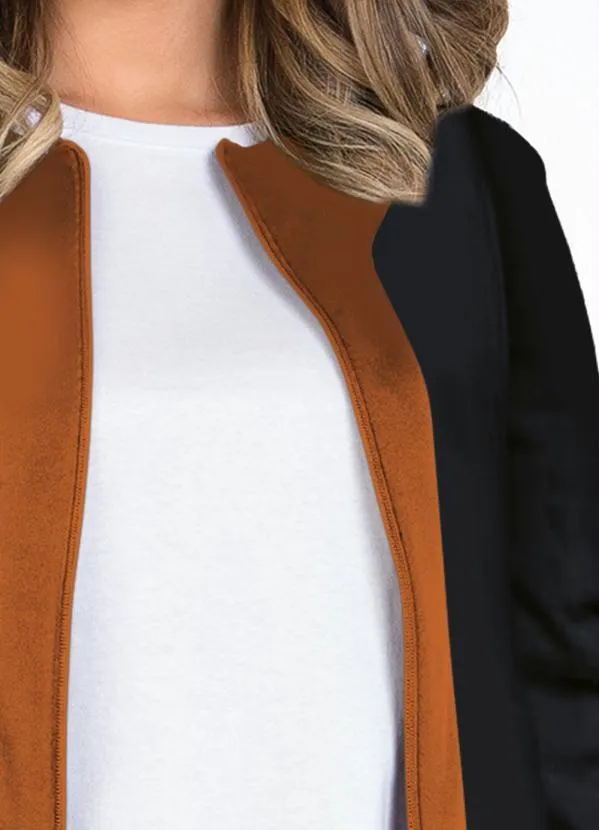 Moda Pop - Casaco Preto e Caramelo com Zíper 3