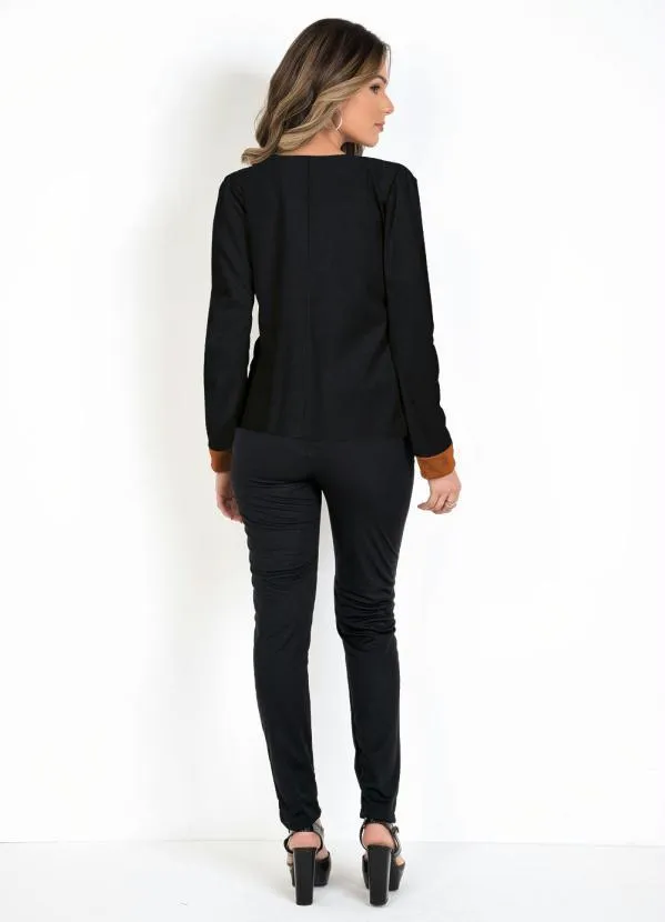 Moda Pop - Casaco Preto e Caramelo com Zíper 5