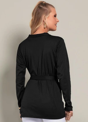 Moda Pop - Casaco Preto em Malha Peluciada de Poliéster - MODA POP