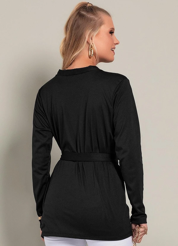 Moda Pop - Casaco Preto em Malha Peluciada de Poliéster 2