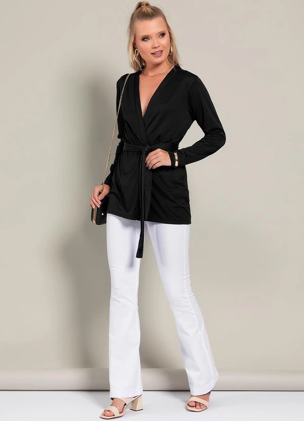 Moda Pop - Casaco Preto em Malha Peluciada de Poliéster 3