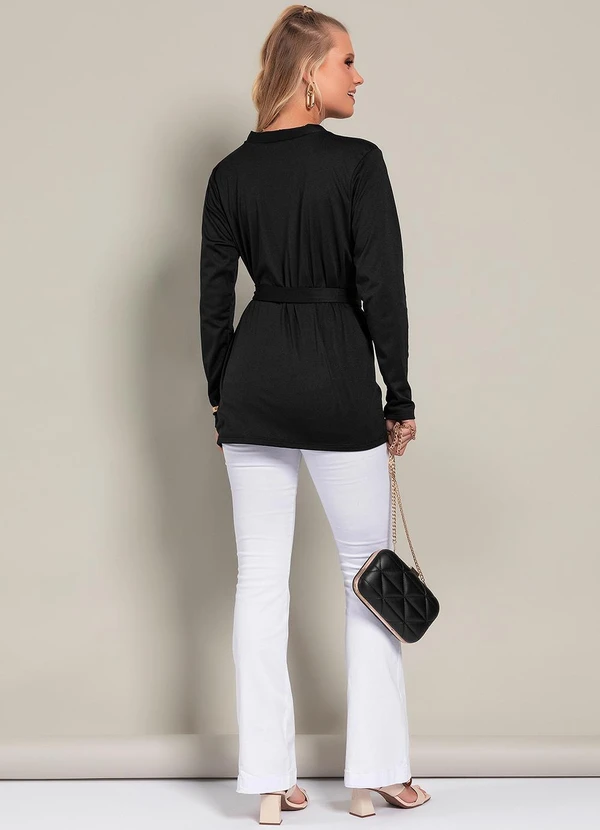 Moda Pop - Casaco Preto em Malha Peluciada de Poliéster 4