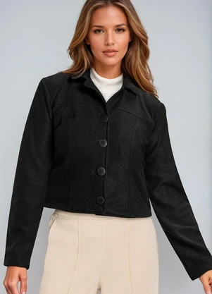 bonprix - Casaco Preto em Malha Plush - BONPRIX