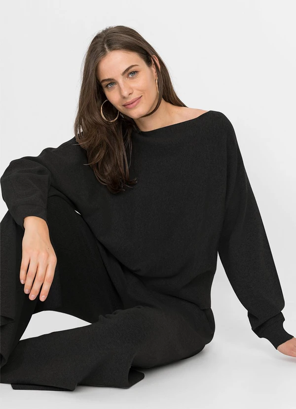 bonprix - Casaco Preto em Malha Tricô