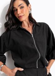 Casaco Preto em Nylon Suede