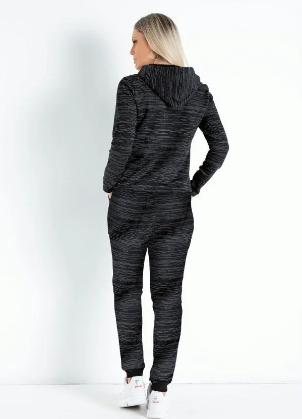 Moda Pop - Casaco Preto Rajado com Estampa e Capuz 4