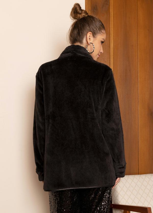 Quintess - Casaco Preto Teddy com Mix de Material 2