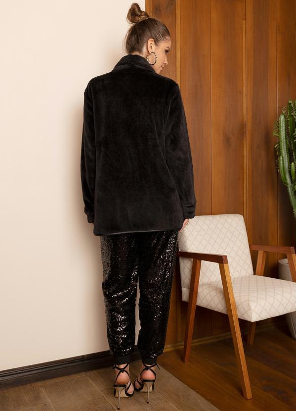 Quintess - Casaco Preto Teddy com Mix de Material 4