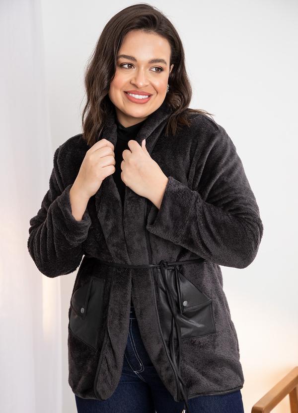 Quintess - Casaco Preto Teddy com Mix de Material 6