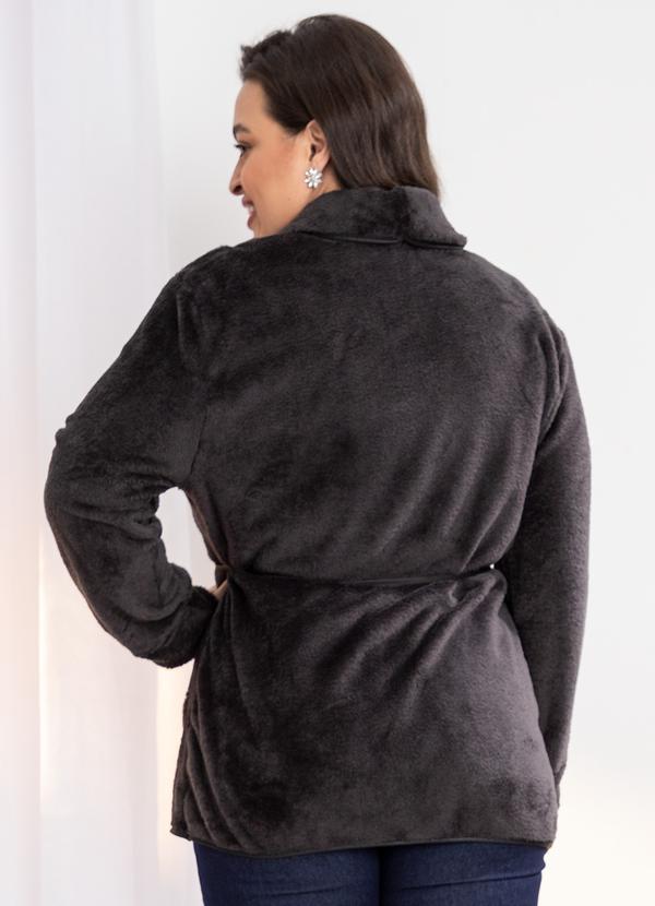 Quintess - Casaco Preto Teddy com Mix de Material 7