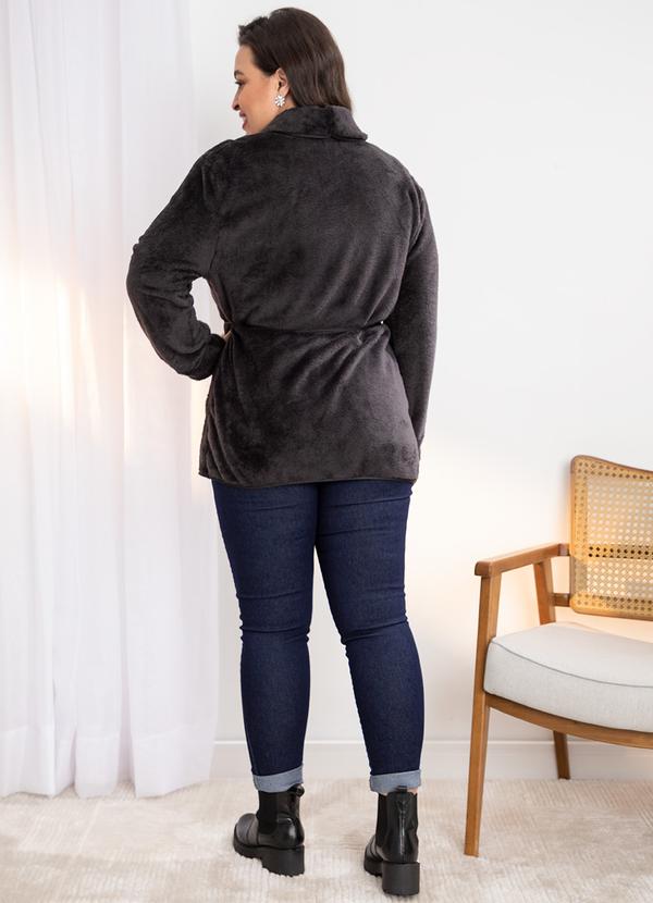 Quintess - Casaco Preto Teddy com Mix de Material 9