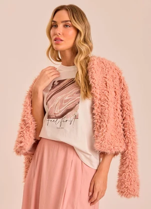 Doce Trama - Casaco Retrô Glam em Pelo Rosa - DOCE TRAMA