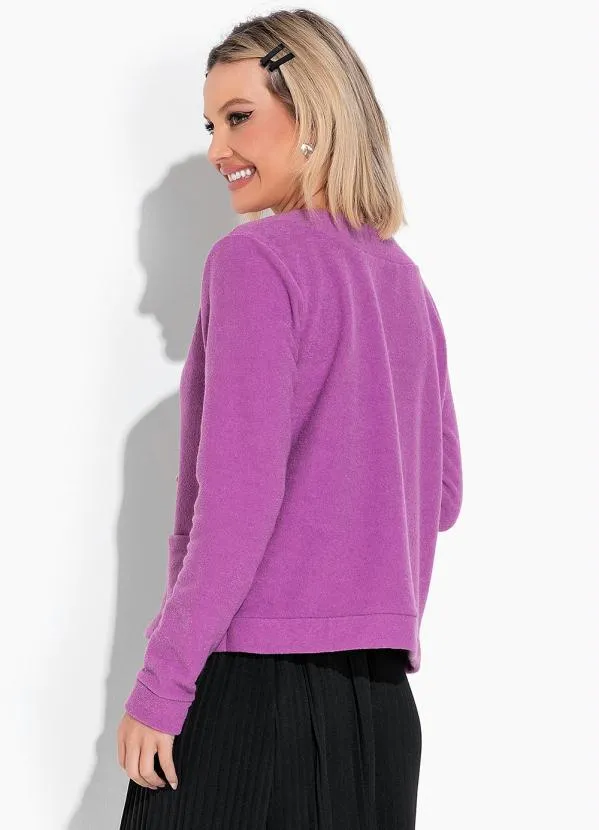 Moda Pop - Casaco Roxo com Bolsos e Gola 2