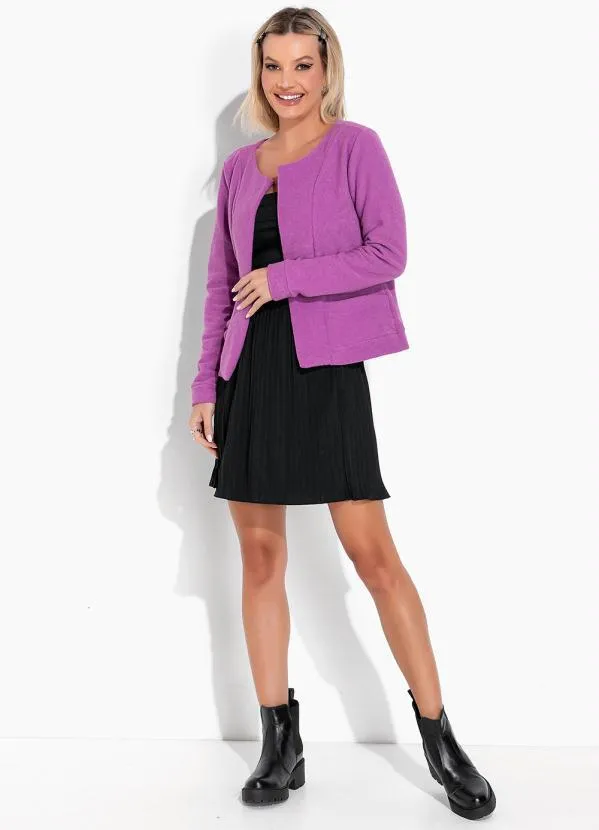 Moda Pop - Casaco Roxo com Bolsos e Gola 3