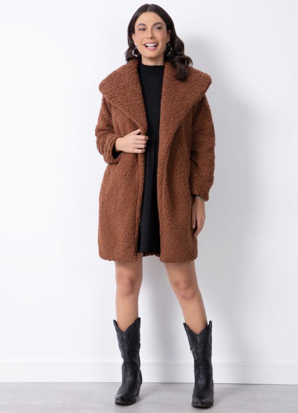 Quintess - Casaco Teddy Alongado Marrom 3