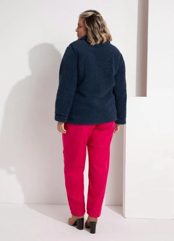 Queima Estoque - Casaco Teddy Marinho Alongado com Bolsos 10