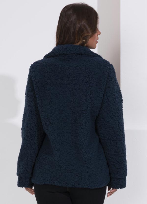 Queima Estoque - Casaco Teddy Marinho Alongado com Bolsos 4