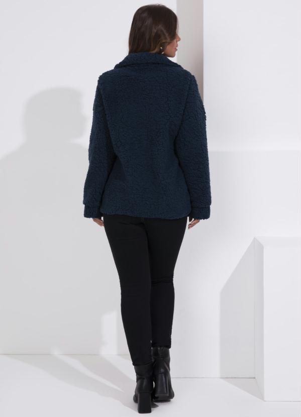 Queima Estoque - Casaco Teddy Marinho Alongado com Bolsos 6