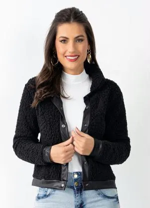 Quintess - Casaco Teddy Preto com Botões de Pressão - QUINTESS