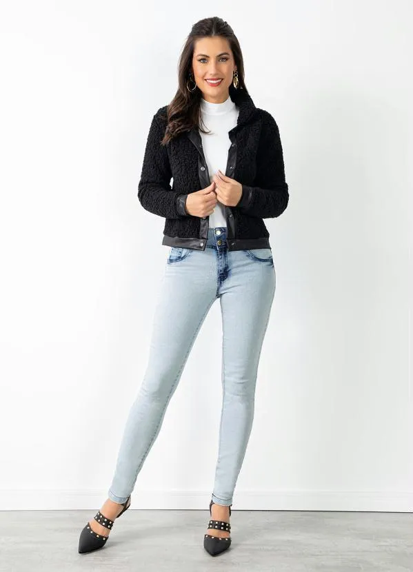 Quintess - Casaco Teddy Preto com Botões de Pressão 2