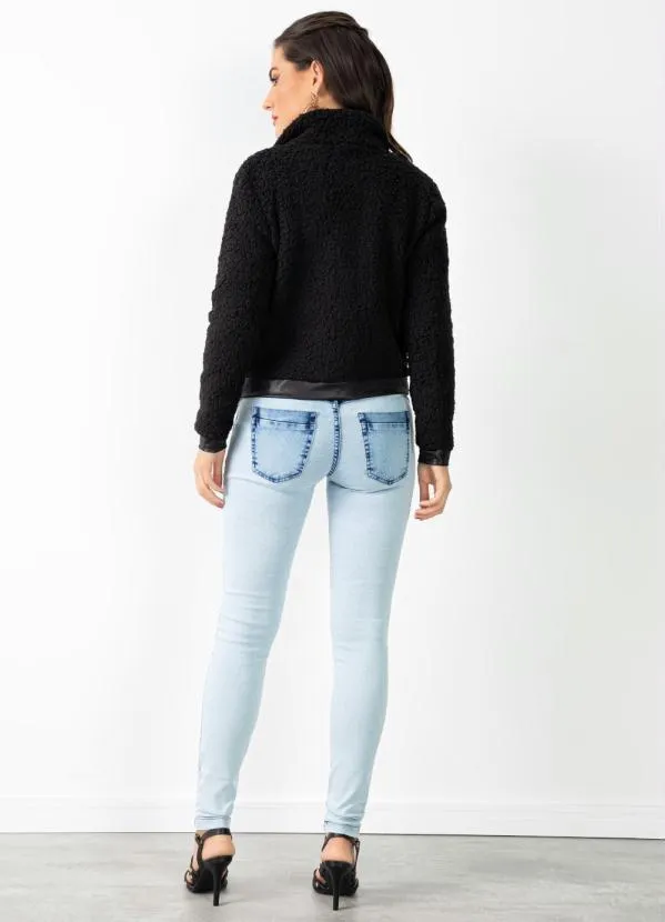 Quintess - Casaco Teddy Preto com Botões de Pressão 3