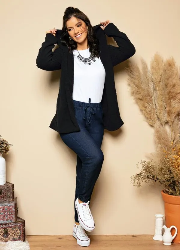 Quintess - Casaco Teddy Preto com Capuz 7