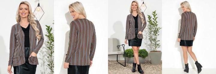 Casaco Texturizada Preto com Bolsos Funcionais