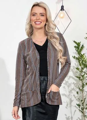 Moda Pop - Casaco Texturizada Preto com Bolsos Funcionais - MODA POP