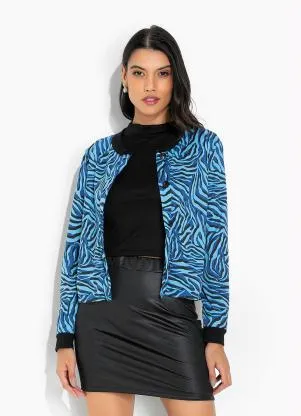 Moda Pop - Casaco Tigre Azul com Botões Funcionais - MODA POP