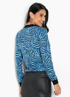 Moda Pop - Casaco Tigre Azul com Botões Funcionais - MODA POP