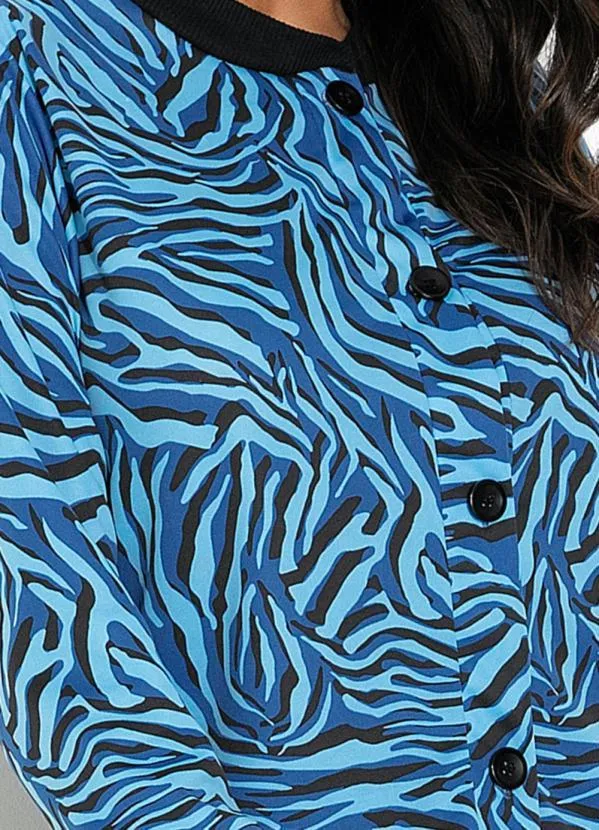 Moda Pop - Casaco Tigre Azul com Botões Funcionais 3