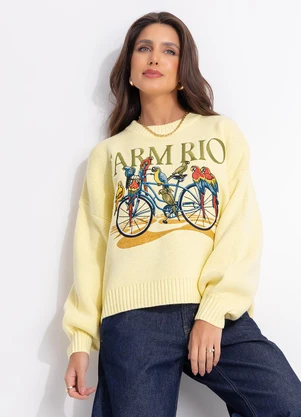 Farm - Casaco Tricot Bicicleta Aves Amarelo - FARM