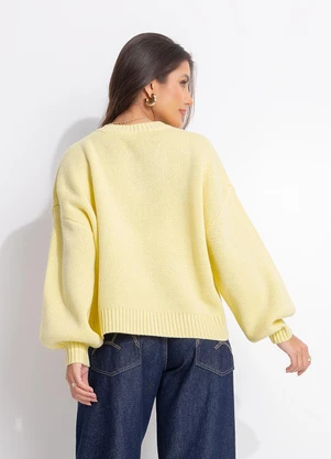 Farm - Casaco Tricot Bicicleta e Aves Amarelo - FARM