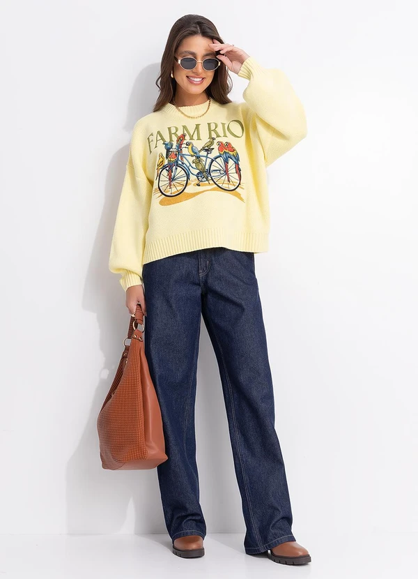 Farm - Casaco Tricot Bicicleta e Aves Amarelo 3