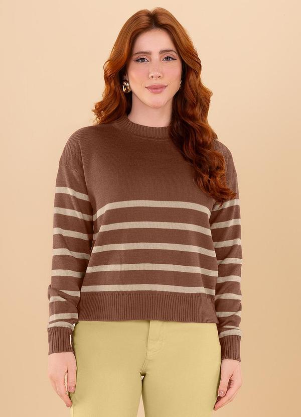 Angel - Casaco Tricot Listras Marrom