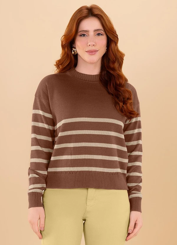 Angel - Casaco Tricot Listras Marrom