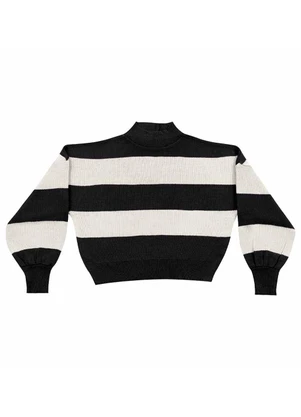 Angel - Casaco Tricot Listras Preto - ANGEL