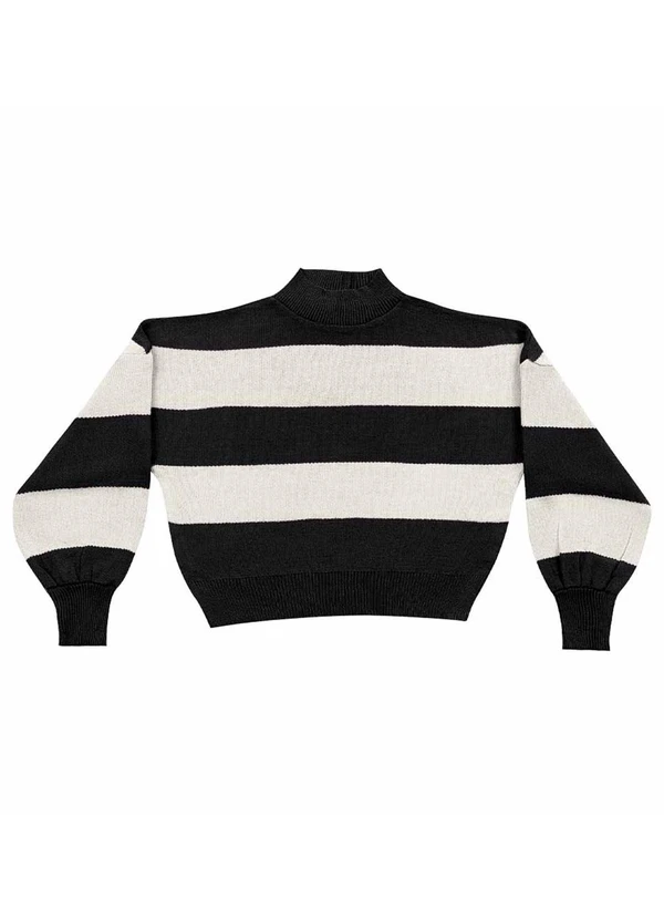 Casaco Tricot Listras Preto Angel