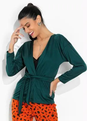 Moda Pop - Casaco Verde com Faixa para Amarração - MODA POP