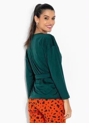 Moda Pop - Casaco Verde com Faixa para Amarração - MODA POP