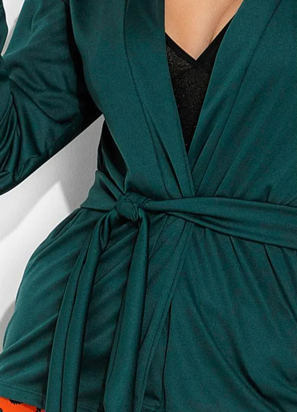 Moda Pop - Casaco Verde com Faixa para Amarração 3