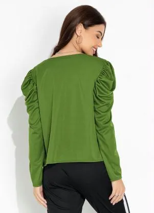 Moda Pop - Casaco Verde com Mangas Longas Bufantes - MODA POP