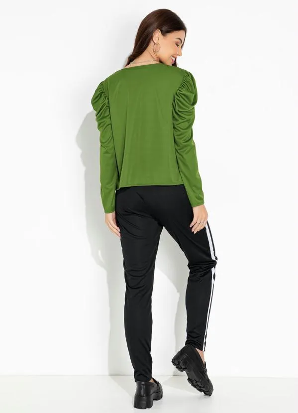 Moda Pop - Casaco Verde com Mangas Longas Bufantes 4